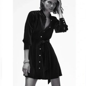Zara Black Velvet Mini Dress with Button Detail